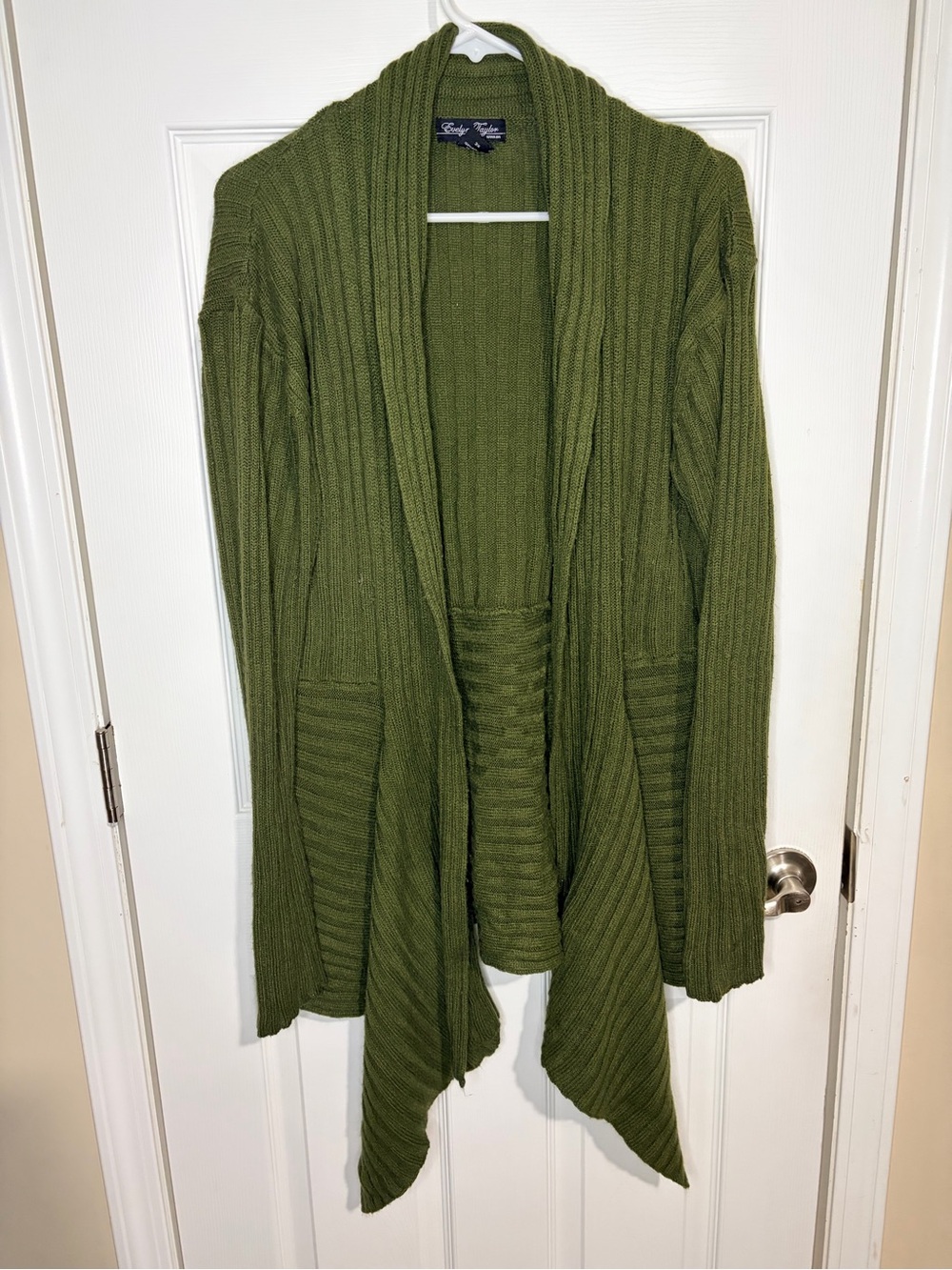 Eddie Bauer Olive Ribbed Open Drape Cardigan